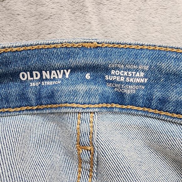 Old Navy Jeans Womens 6 Blue Extra High Rise Rockstar Super Skinny 360 Stretch - Picture 3 of 10
